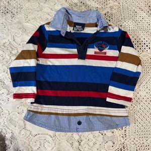 Boys Rock Size 24M Striped Long Sleeve Shirt Motorcycle Patch layers collared